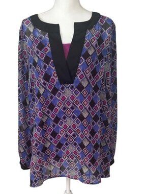 Lane Bryant 2 Pc Set Geometric Print Semi Sheer Blouse & Cotton Cami 👀 Sz 2x